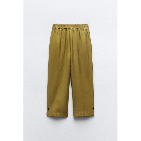 CUFFED TAPERED PANTS WITH BUTTON STRAPS - Picture 1 of 7